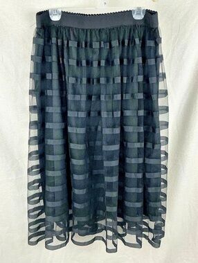 Metrowear Women's Black Striped Tulle Midi Skirt Pull on XL